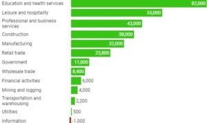 Posti di lavoro creati negli USA a dicembre per settore (Fonte: Dipartimento del Lavoro USA)