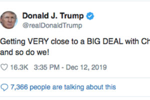 Trump twitta: “Vicini a un accordo con la Cina", Wall Street vola