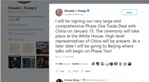 financialounge - 15 gennaio accordo dazi Donald Trump fase 1 Usa-Cina