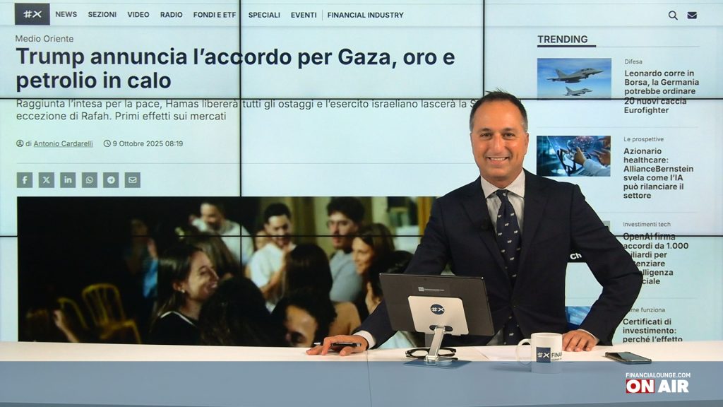 financialounge.com Accordo su Gaza, Borse deboli, partnership tra Generali e Alleanza assicurazioni, svelata la Ferrari elettrica - Edizione del 9 ottobre
